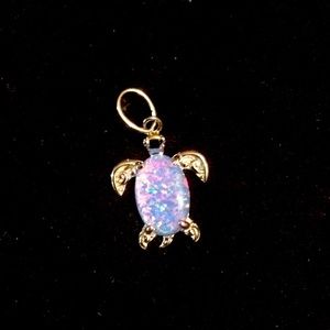 A new Sterling silver blue lavender lab opal Filigree sea turtle pendant